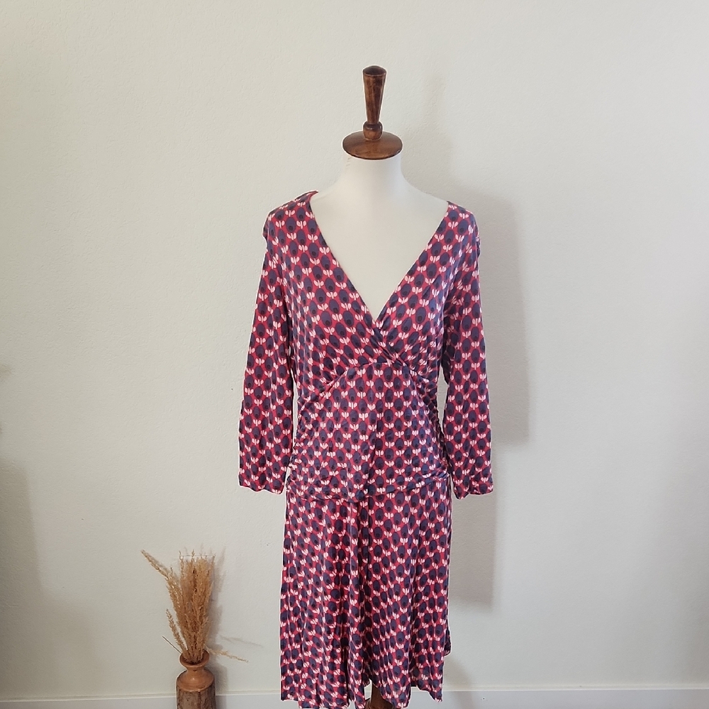 Boden Jersey Knit Floral Faux Wrap V-neck Dress